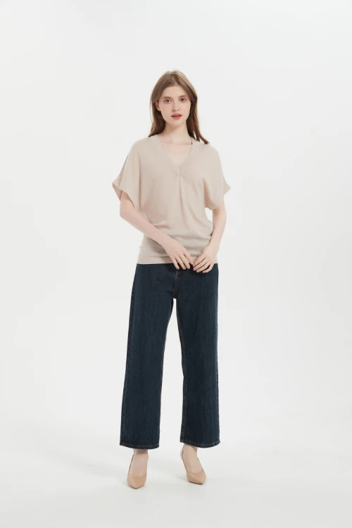Wholesale high grade ladies short sleeve 100% Worsted Cashmere Sweater from Chinese vendor