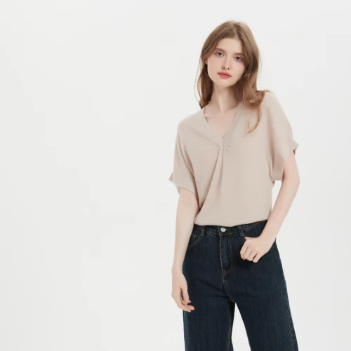 Wholesale high grade ladies short sleeve 100% Worsted Cashmere Sweater from Chinese vendor