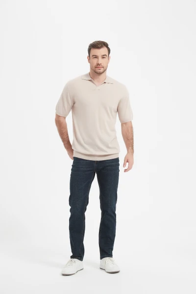 2023 New Design ODM Man Worsted Cashmere Polo Neck Short Sleeve Sweater From Chinese Supplier