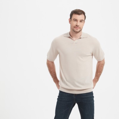 2023 New Design ODM Man Worsted Cashmere Polo Neck Short Sleeve Sweater From Chinese Supplier