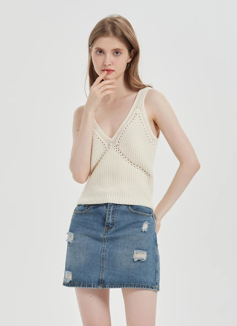 Women Hand Crochet Cashmere Sweater Tank