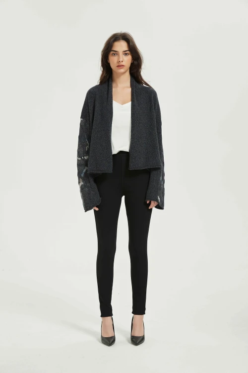 Wholesale Ladies Cashmere Fancy Jacquard Cardigan