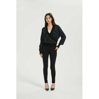 Wholesale Ladies Cashmere Fancy Jacquard V-neck Sweater