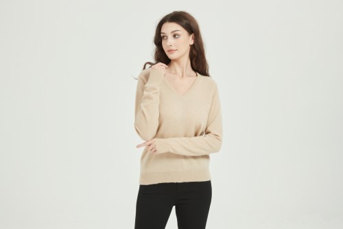 Wholesale Ladies 100% Easy Care Cashmere V-Neck Sweater From Chinese Supplier