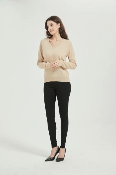 Wholesale Ladies 100% Easy Care Cashmere V-Neck Sweater From Chinese Supplier