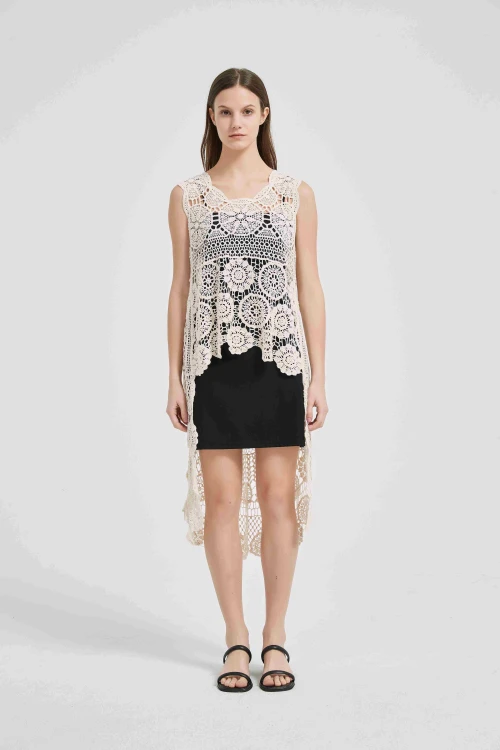Wholesale high quality ladies Crochet Effect Cotton&Cashmere Sweater from Chinese factory