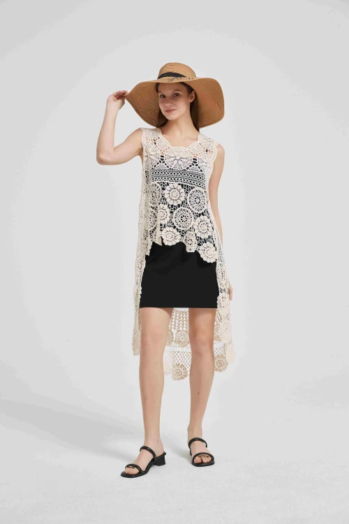 Wholesale high quality ladies Crochet Effect Cotton&Cashmere Sweater from Chinese factory