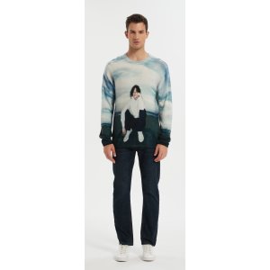 New design men's digital printing crew neck cashmere sweater from chinese factory
