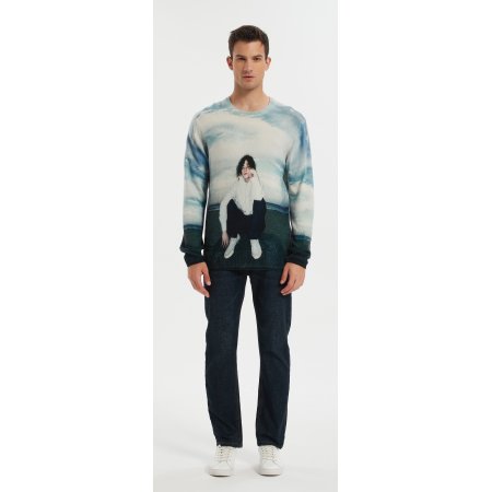 New design men's digital printing crew neck cashmere sweater from chinese factory