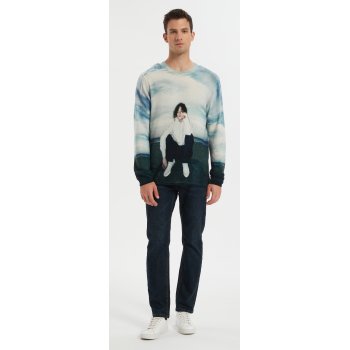 New design men's digital printing crew neck cashmere sweater from chinese factory