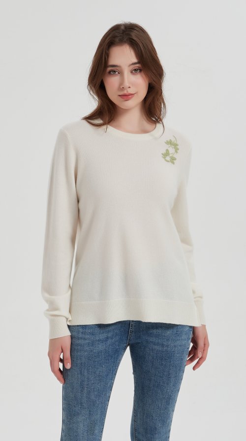 OEM wholesale high quality Women's hand embroidery crewneck cashmere sweater from China