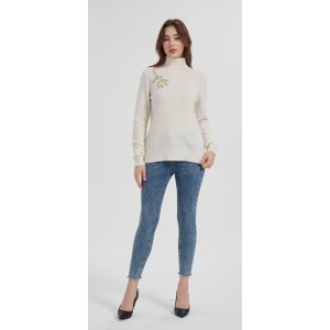 High quality Women's hand embroidery turtleneck cashmere sweater from Chinese