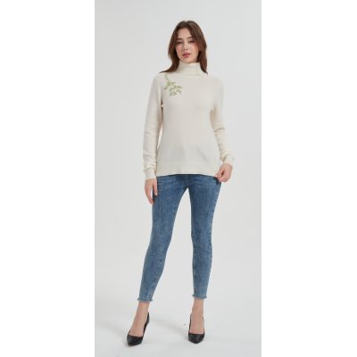High quality Women's hand embroidery turtleneck cashmere sweater from Chinese