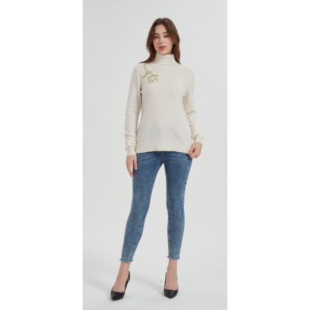 High quality Women's hand embroidery turtleneck cashmere sweater from Chinese