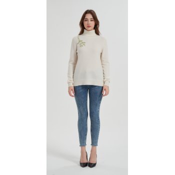 High quality Women's hand embroidery turtleneck cashmere sweater from Chinese