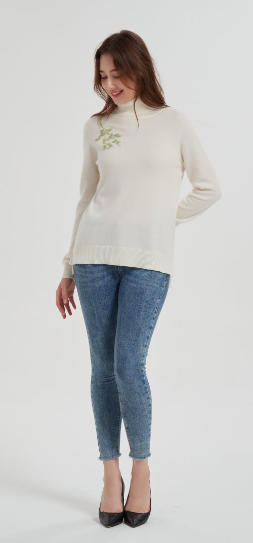 High quality Women's hand embroidery turtleneck cashmere sweater from Chinese