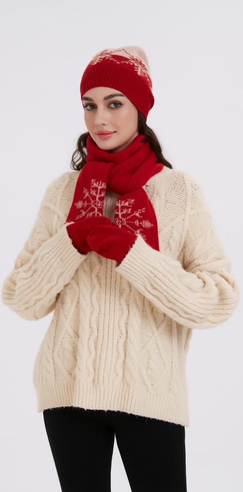 Wholesale  Christmas cashmere-themed Hat, Scarf, and Glove suit from China factory