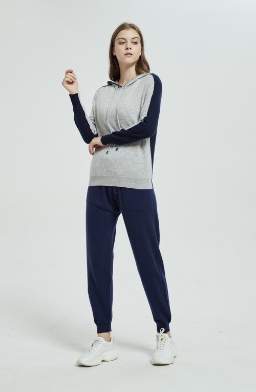 Customized high and ladies baby cashmere basic style sports wear hoodie pants set for fall winter