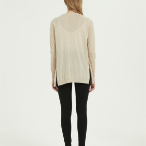 Anti-Bacterial Cashmere Silk Long Sleeve Cardigan in camel color