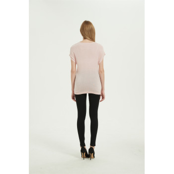 Lady Anti-Bacterial silk cashmere sweater with Short Sleeves in pink color