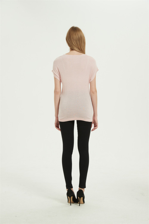 Lady Anti-Bacterial silk cashmere sweater with Short Sleeves in pink color