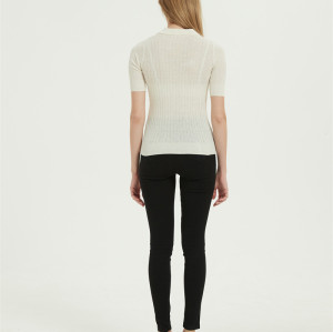 Formal sweater with polo collar knitted by Anti-Bacterial silk cashmere in white color