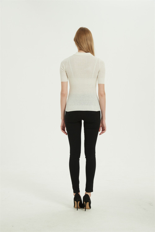 Formal sweater with polo collar knitted by Anti-Bacterial silk cashmere in white color