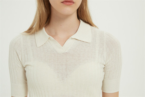 Formal sweater with polo collar knitted by Anti-Bacterial silk cashmere in white color