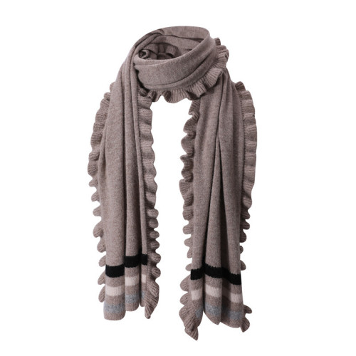 Wholesale OEM Small MOQ High Quality Women Cashmere Scarf with Ruffles From Chinese Supplier