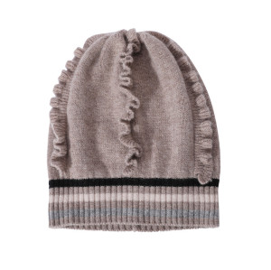 Wholesale OEM New Design High Quality Ladies Pure Cashmere Beanie with Ruffles For Fall Winter