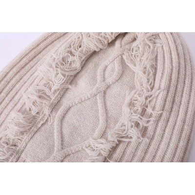 Private Label Small MOQ OEM Design Ladies Pure Cashmere Beanie with Fringes For Fall Winter