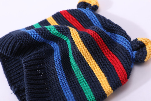 Wholesale OEM Design Private Label High Quality Kid Pure Cashmere Beanie with Colorful Stripes