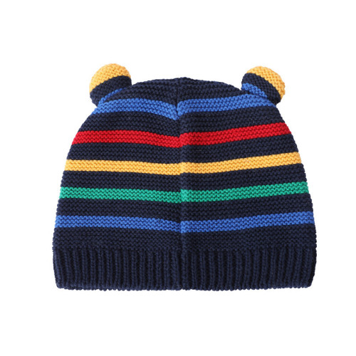 Wholesale OEM Design Private Label High Quality Kid Pure Cashmere Beanie with Colorful Stripes