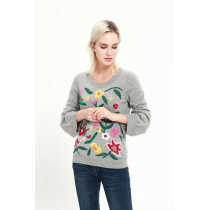 wholesale women high quality cashmere crew neck  with hand embroidery and low price with OEM design