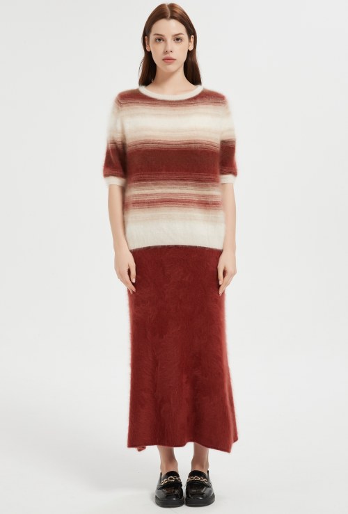 New design high quality Women's Short Sleeve 100%  Stripe Brushed Cashmere Sweater from China