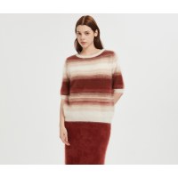 New design high quality Women's Short Sleeve 100%  Stripe Brushed Cashmere Sweater from China