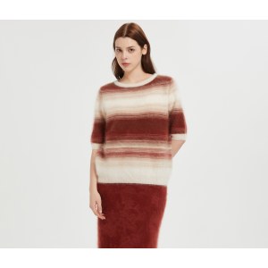 New design high quality Women's Short Sleeve 100%  Stripe Brushed Cashmere Sweater from China