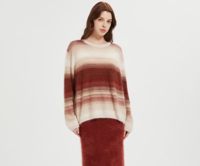 Wholesale custom design high quality ladies 100%stripe brushed cashmere pullover from Chinese factory