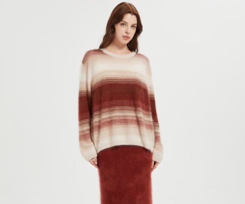 Wholesale custom design high quality ladies 100%stripe brushed cashmere pullover from Chinese factory