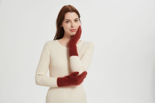 Wholesale high end women's 100%Brushed Cashmere Gloves for fall winter from China
