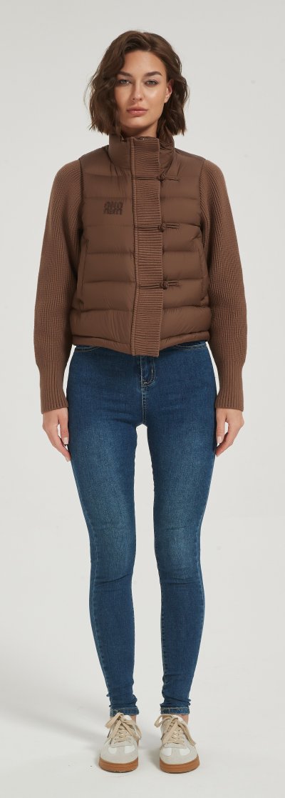 Wholesale high quality women short brown cashmere down jacket from Chinese manufacture