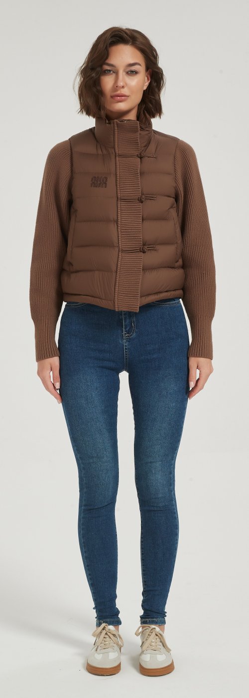 Wholesale high quality women short brown cashmere down jacket from Chinese manufacture