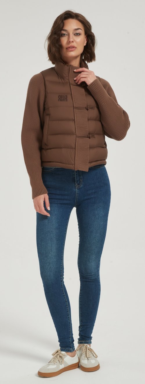 Wholesale high quality women short brown cashmere down jacket from Chinese manufacture