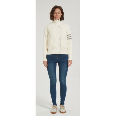 New design women cashmere striped patchwork down jacket from Chinese