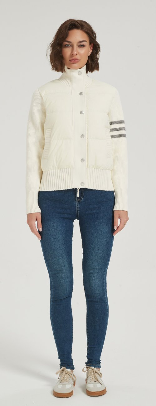 New design women cashmere striped patchwork down jacket from Chinese