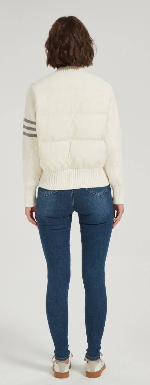 New design women cashmere striped patchwork down jacket from Chinese
