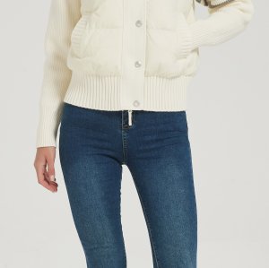 New design women cashmere striped patchwork down jacket from Chinese