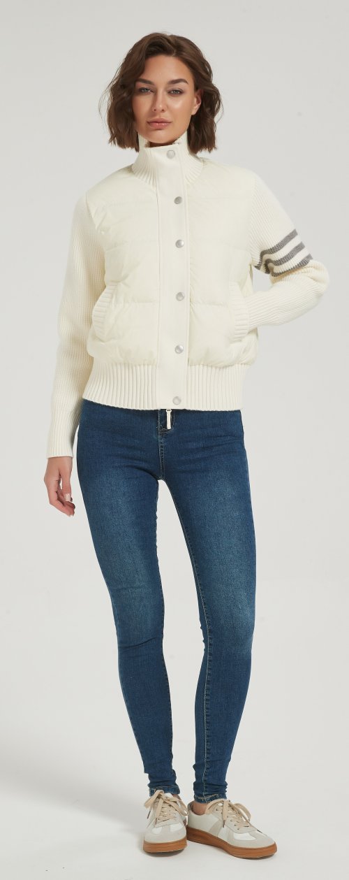 New design women cashmere striped patchwork down jacket from Chinese