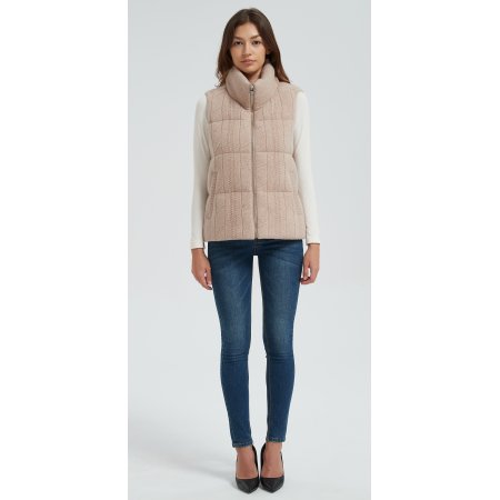 Wholesale high quality women cable knit stand collar down vest from Chinese manufacture