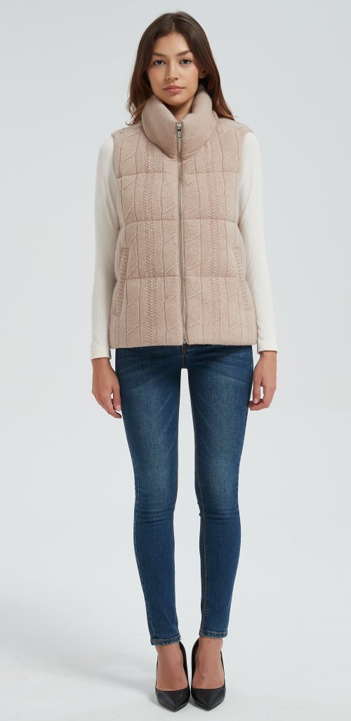 Wholesale high quality women cable knit stand collar down vest from Chinese manufacture